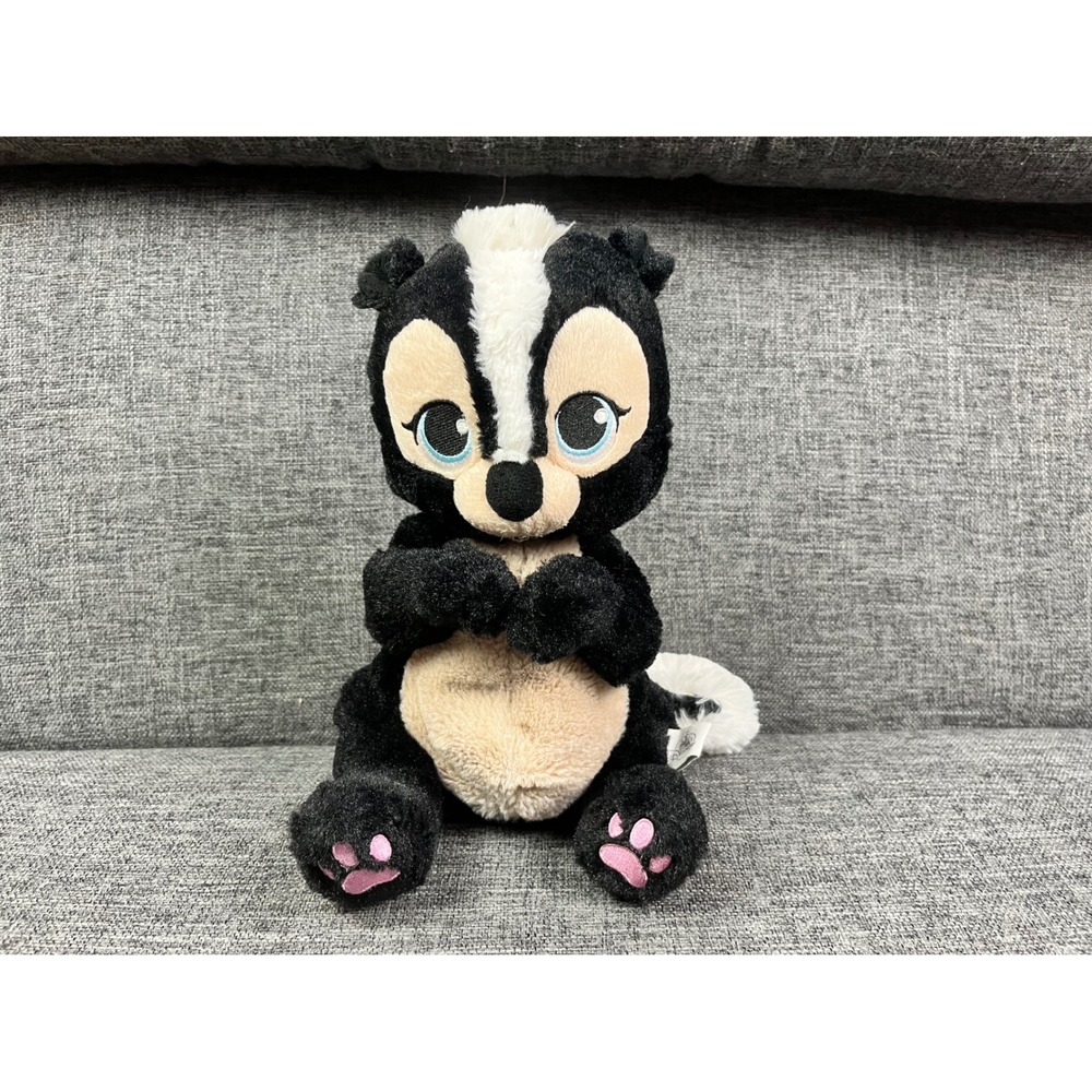 Disney Bambi Flower the Skunk Plush Stuffed Animal 10 Inch Black White Pink Paws
